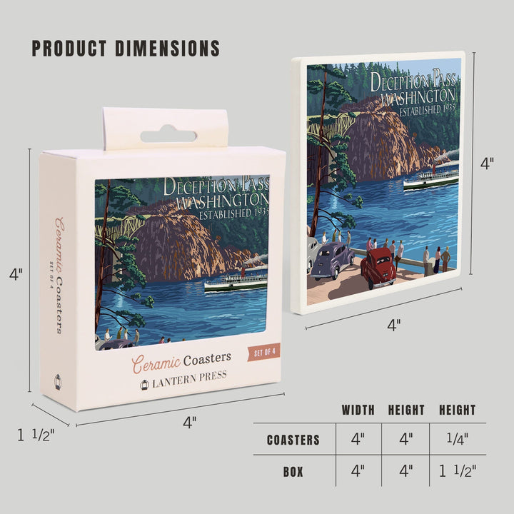 Whidbey Island, Washington, Deception Pass Bridge, Coasters Coasters Lantern Press 