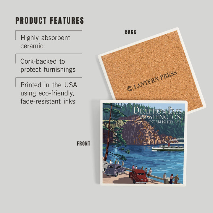 Whidbey Island, Washington, Deception Pass Bridge, Coasters Coasters Lantern Press 