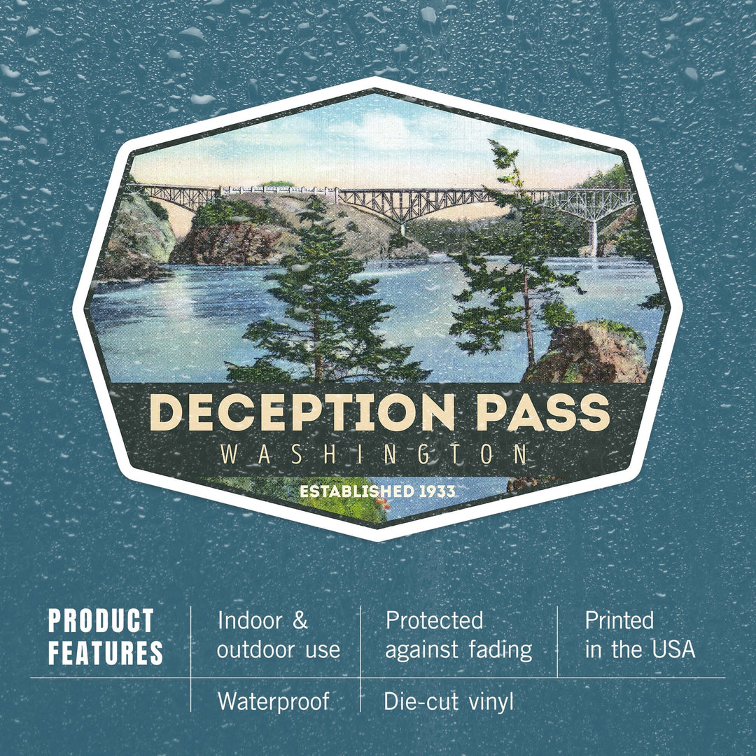Whidbey Island, Washington, Deception Pass Bridge, Contour, Lantern Press Artwork, Vinyl Sticker Sticker Lantern Press 
