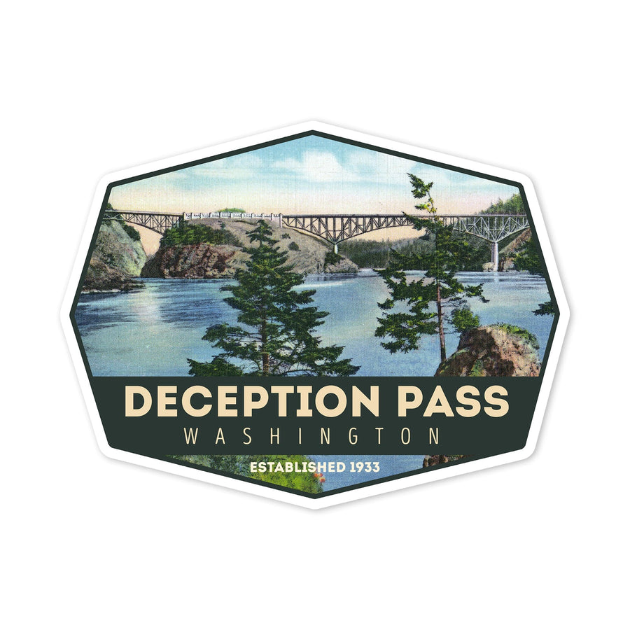 Whidbey Island, Washington, Deception Pass Bridge, Contour, Lantern Press Artwork, Vinyl Sticker Sticker Lantern Press 