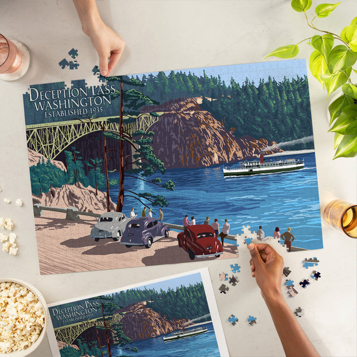 Whidbey Island, Washington, Deception Pass Bridge, Jigsaw Puzzle Puzzle Lantern Press 