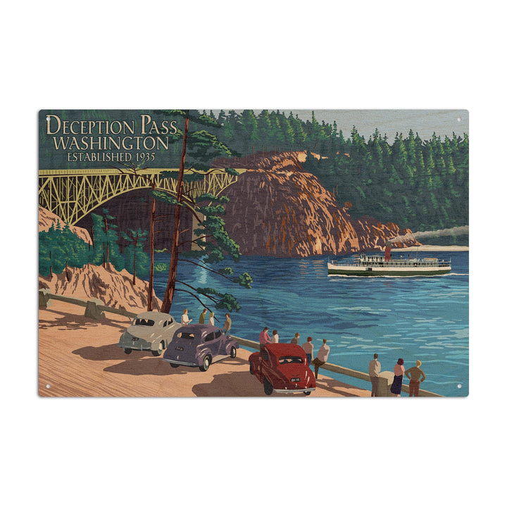 Whidbey Island, Washington, Deception Pass Bridge, Lantern Press Artwork, Wood Signs and Postcards Wood Lantern Press 10 x 15 Wood Sign 