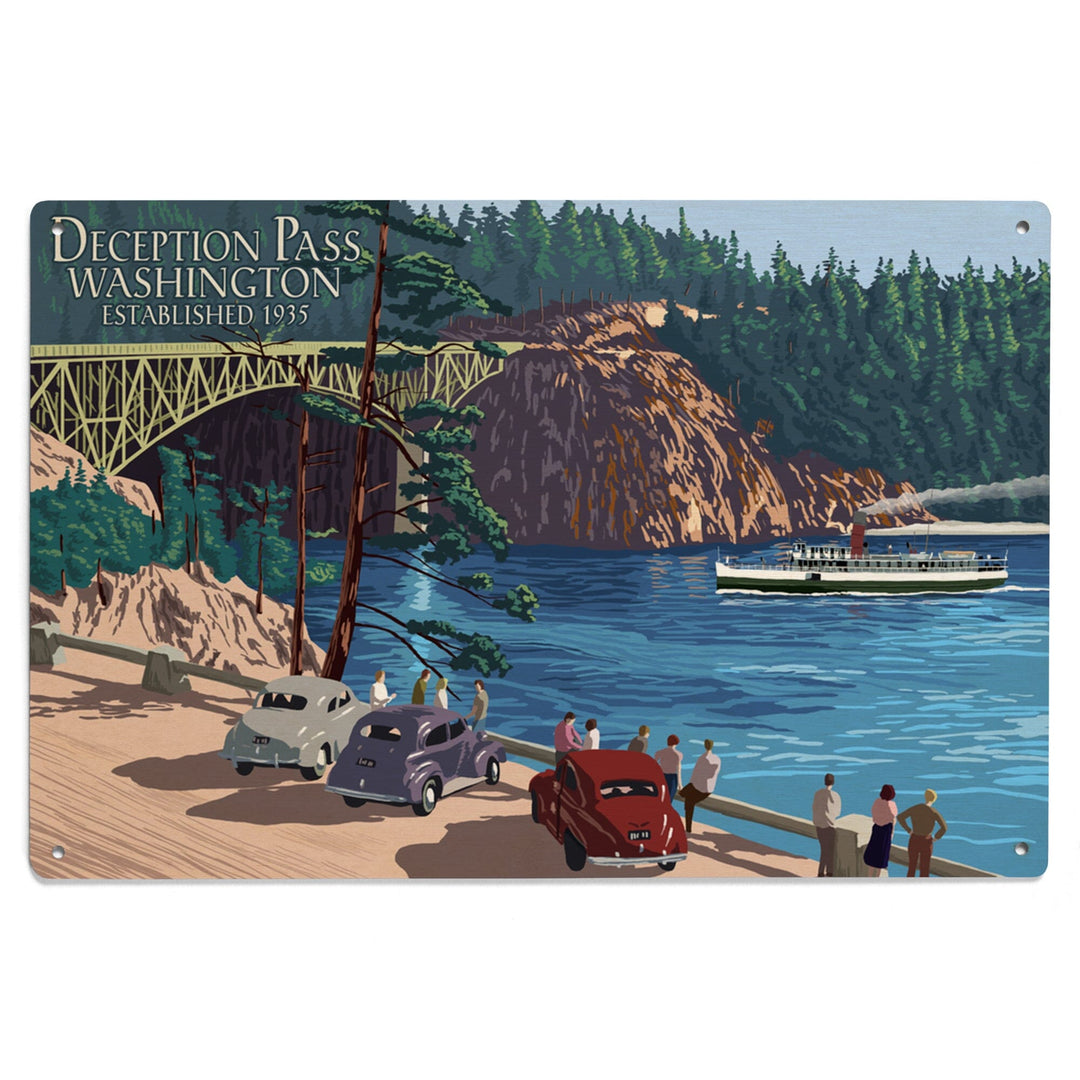 Whidbey Island, Washington, Deception Pass Bridge, Lantern Press Artwork, Wood Signs and Postcards Wood Lantern Press 