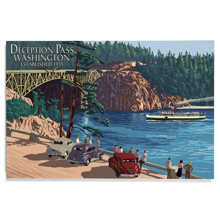 Whidbey Island, Washington, Deception Pass Bridge, Lantern Press Artwork, Wood Signs and Postcards Wood Lantern Press 
