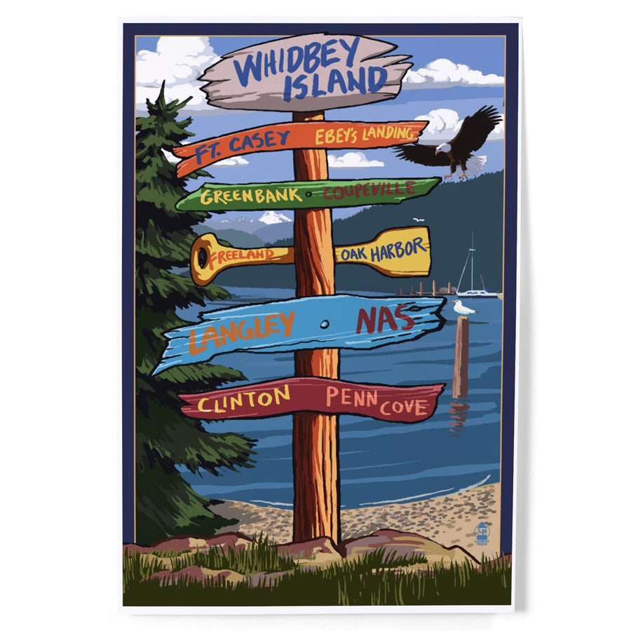 Whidbey Island, Washington, Destination Signpost, Art & Giclee Prints Art Lantern Press 