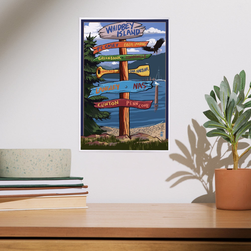 Whidbey Island, Washington, Destination Signpost, Art & Giclee Prints Art Lantern Press 