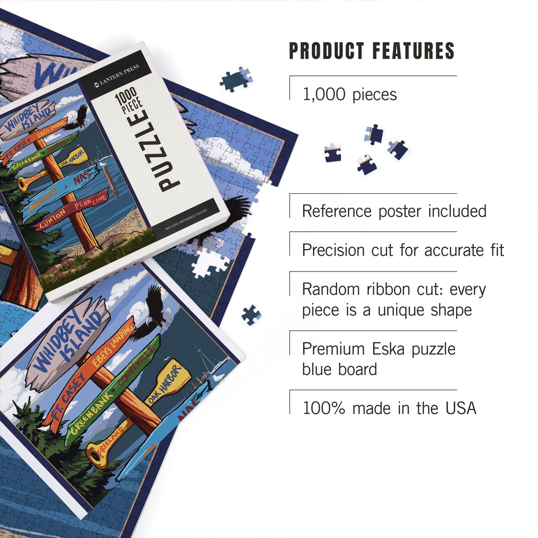 Whidbey Island, Washington, Destination Signpost, Jigsaw Puzzle Puzzle Lantern Press 