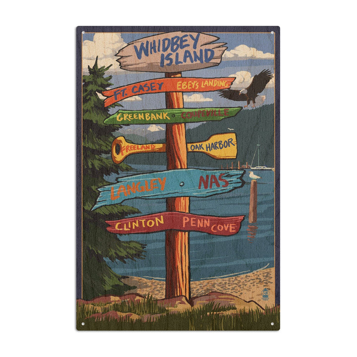 Whidbey Island, Washington, Destination Signpost, Lantern Press Artwork, Wood Signs and Postcards Wood Lantern Press 10 x 15 Wood Sign 