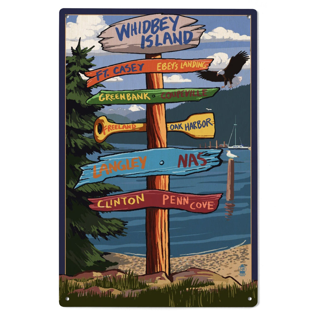 Whidbey Island, Washington, Destination Signpost, Lantern Press Artwork, Wood Signs and Postcards Wood Lantern Press 