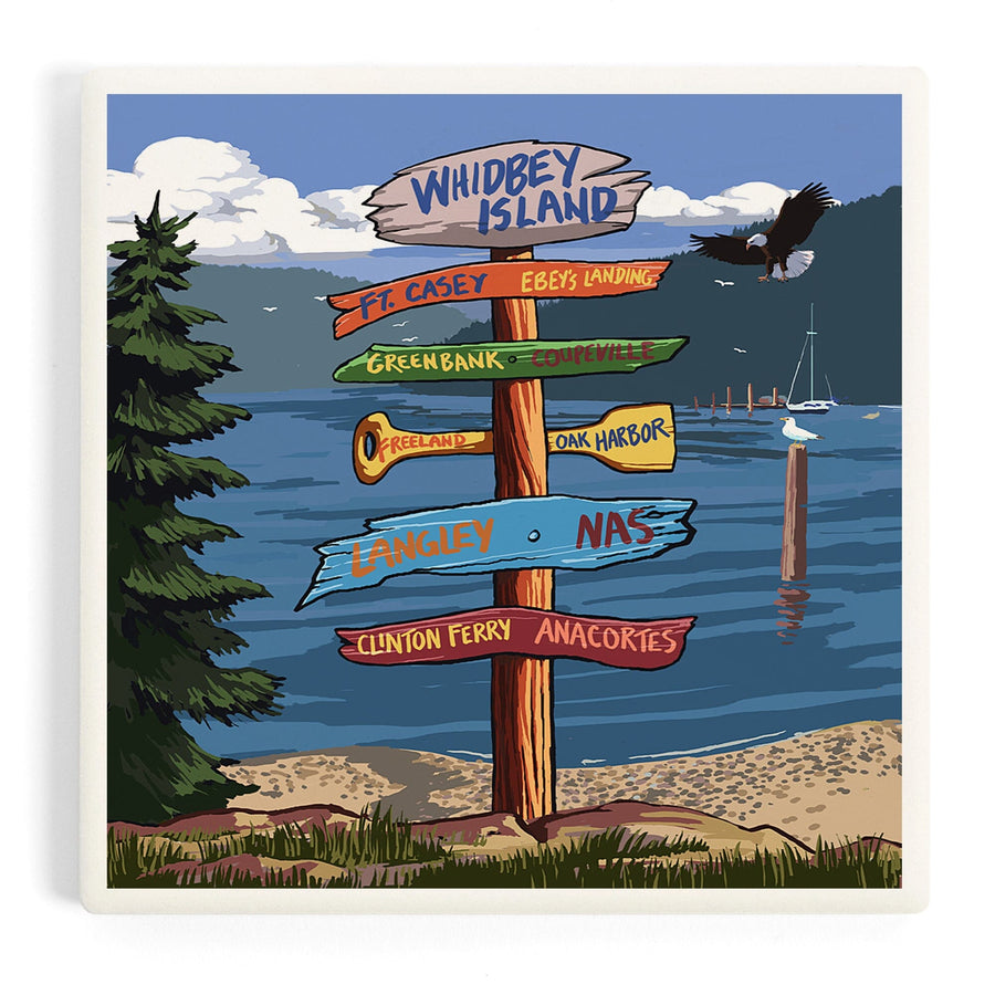 Whidbey Island, Washington, Destinations Sign, Coasters Coasters Lantern Press 
