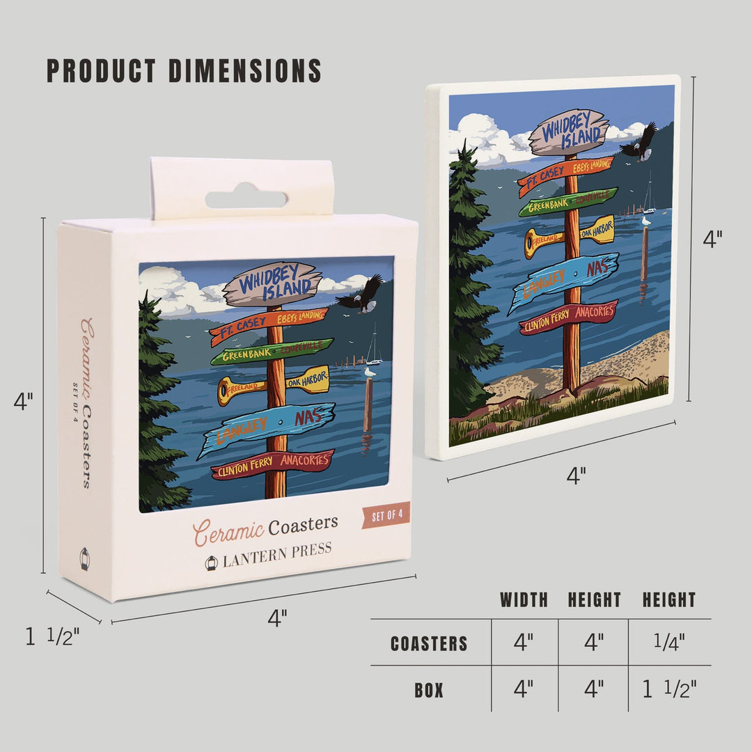 Whidbey Island, Washington, Destinations Sign, Coasters Coasters Lantern Press 