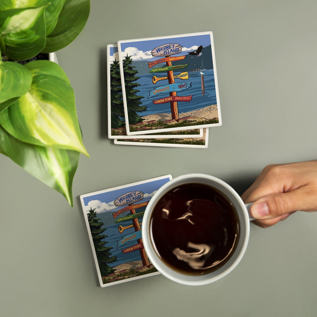 Whidbey Island, Washington, Destinations Sign, Coasters Coasters Lantern Press 