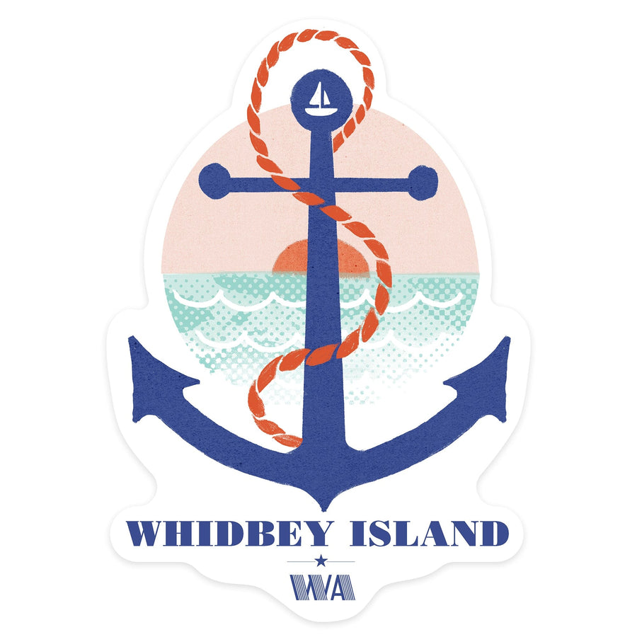 Whidbey Island, Washington, Dockside Series, Anchor, Contour, Vinyl Sticker Sticker Lantern Press 