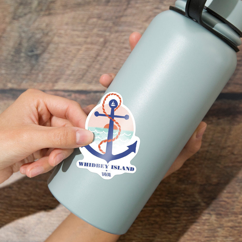 Whidbey Island, Washington, Dockside Series, Anchor, Contour, Vinyl Sticker Sticker Lantern Press 