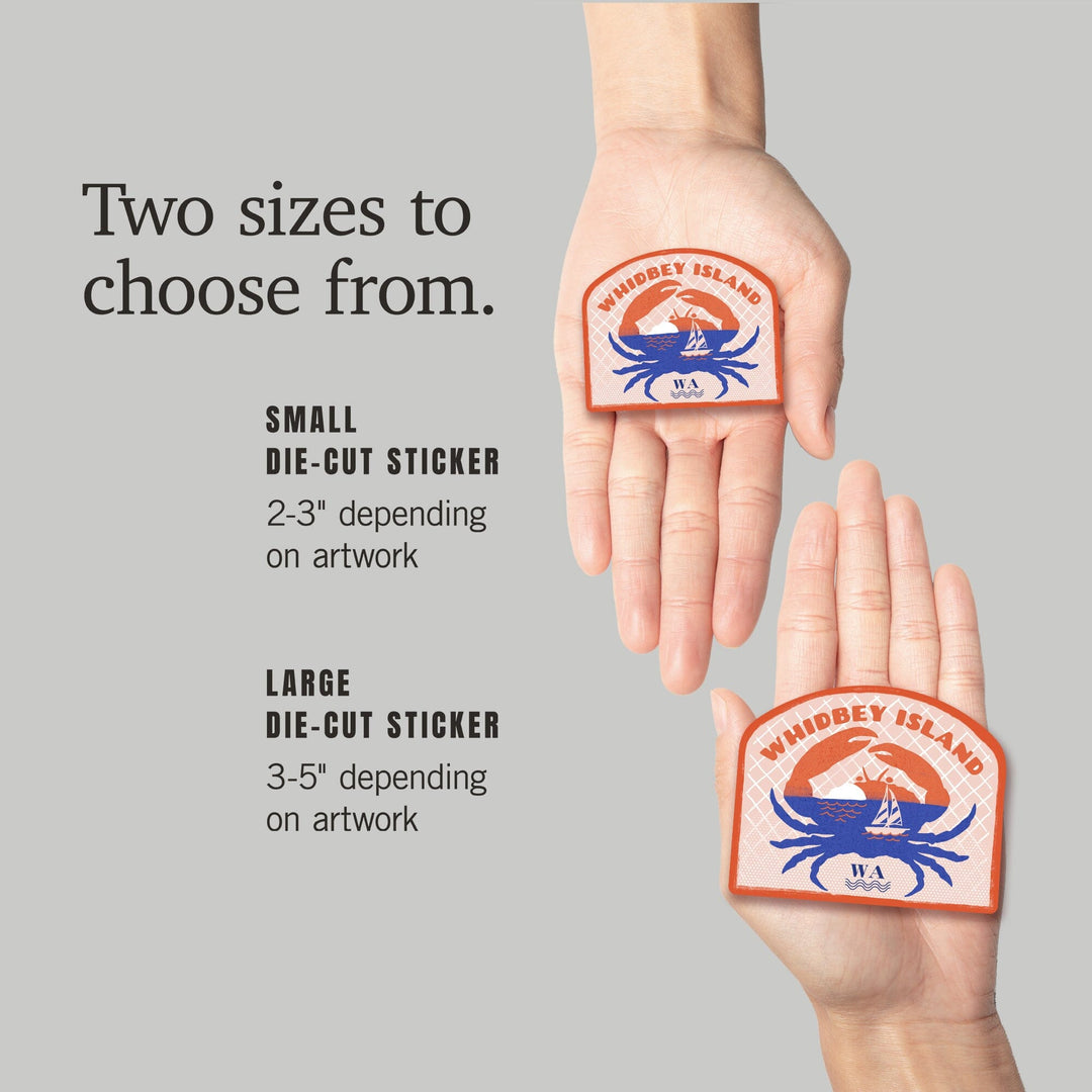 Whidbey Island, Washington, Dockside Series, Crab, Contour, Vinyl Sticker Sticker Lantern Press 