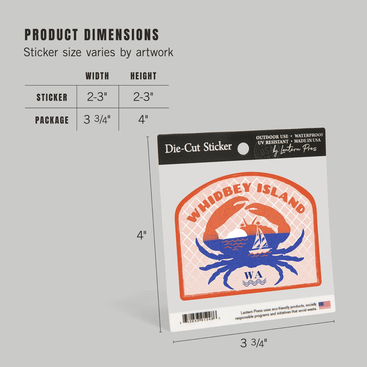 Whidbey Island, Washington, Dockside Series, Crab, Contour, Vinyl Sticker Sticker Lantern Press 