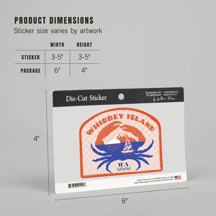 Whidbey Island, Washington, Dockside Series, Crab, Contour, Vinyl Sticker Sticker Lantern Press 