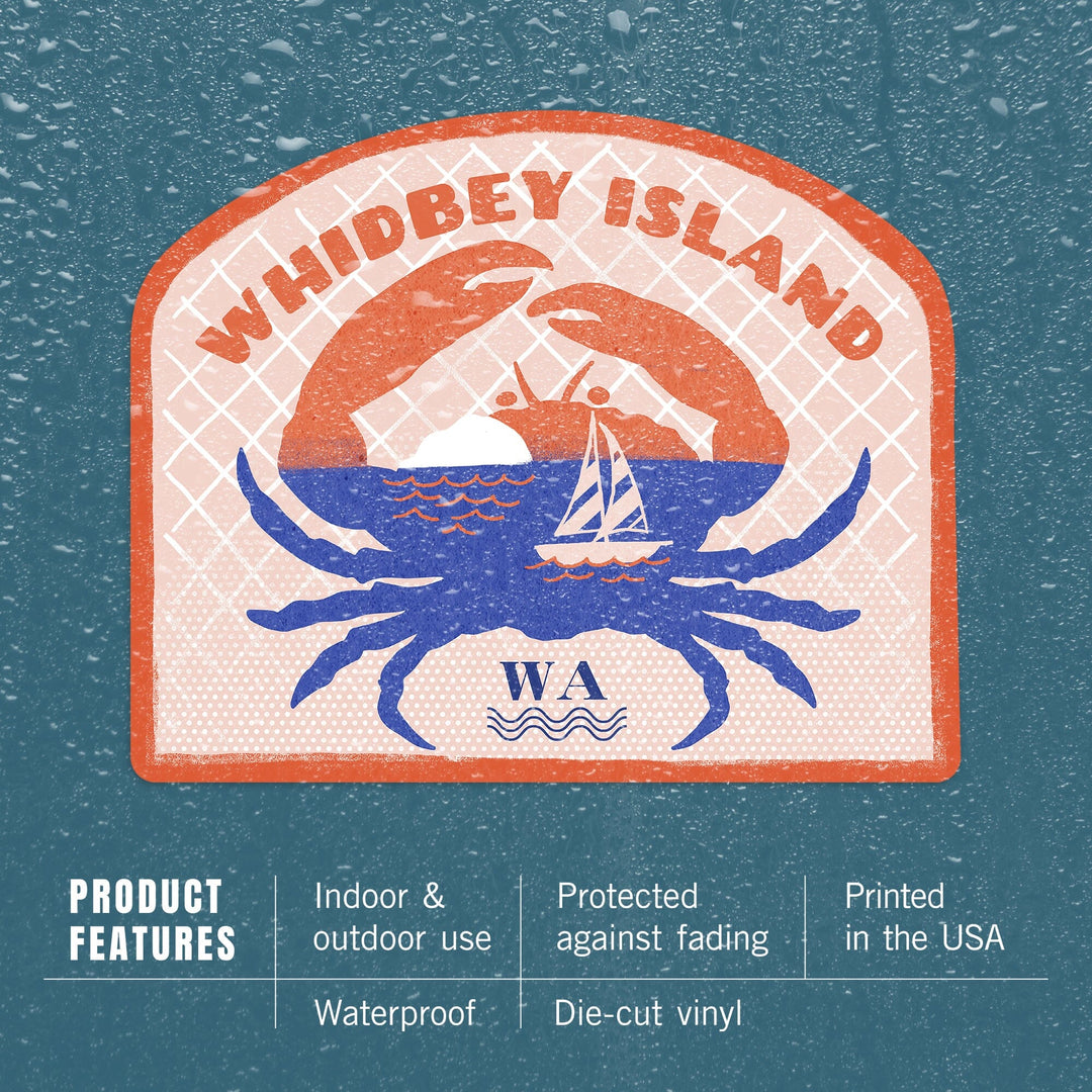 Whidbey Island, Washington, Dockside Series, Crab, Contour, Vinyl Sticker Sticker Lantern Press 