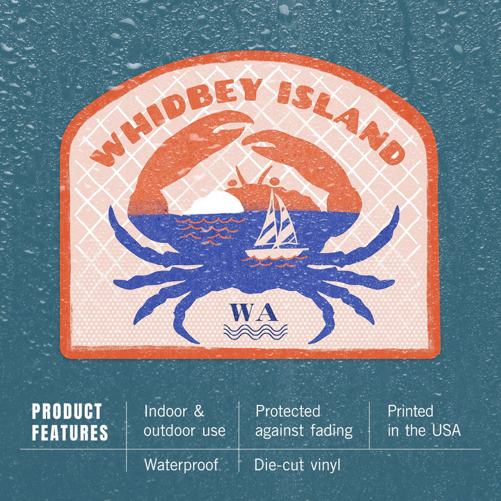 Whidbey Island, Washington, Dockside Series, Crab, Contour, Vinyl Sticker Sticker Lantern Press 