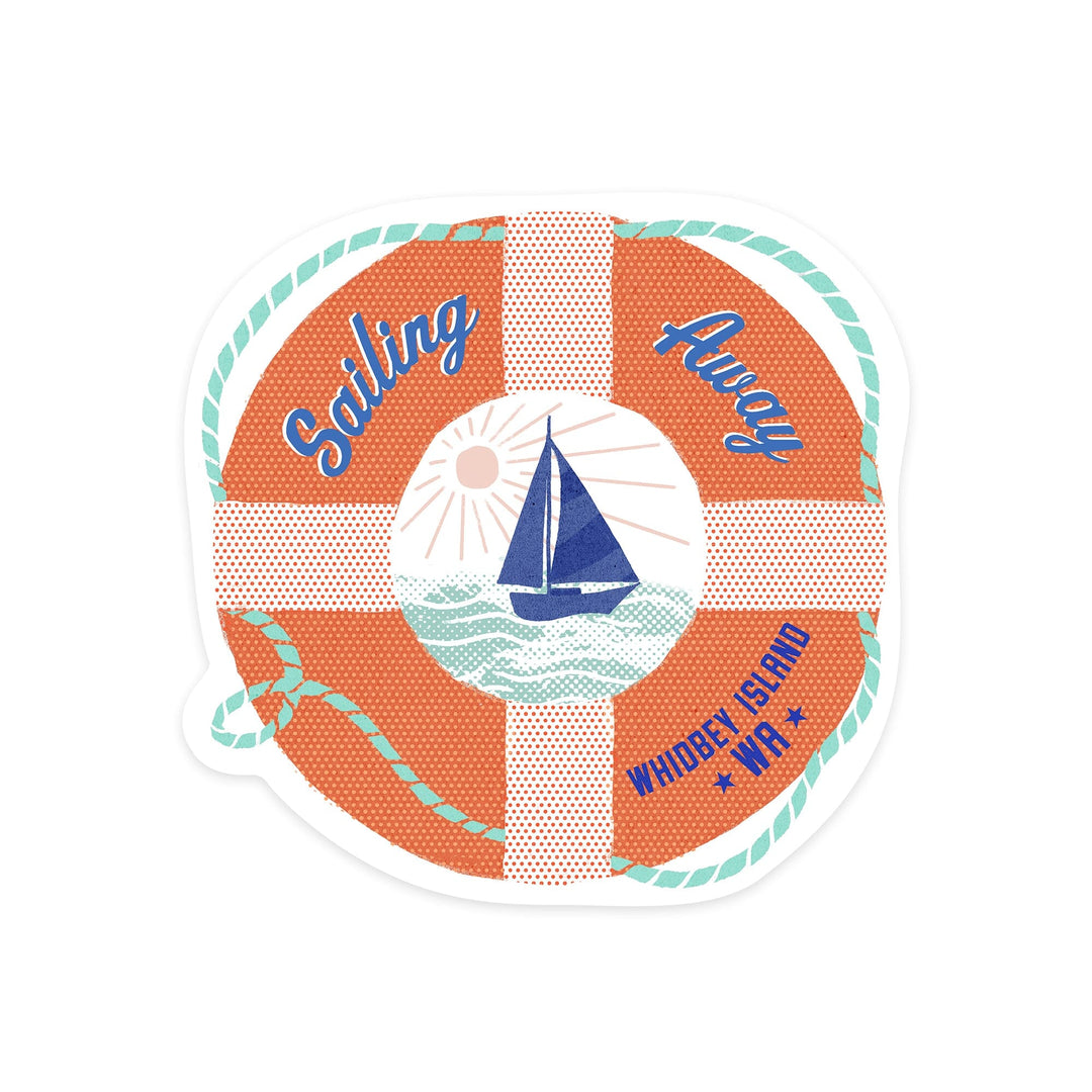 Whidbey Island, Washington, Dockside Series, Sailing Away, Contour, Vinyl Sticker Sticker Lantern Press 