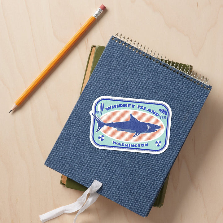 Whidbey Island, Washington, Dockside Series, Shark, Contour, Vinyl Sticker Sticker Lantern Press 