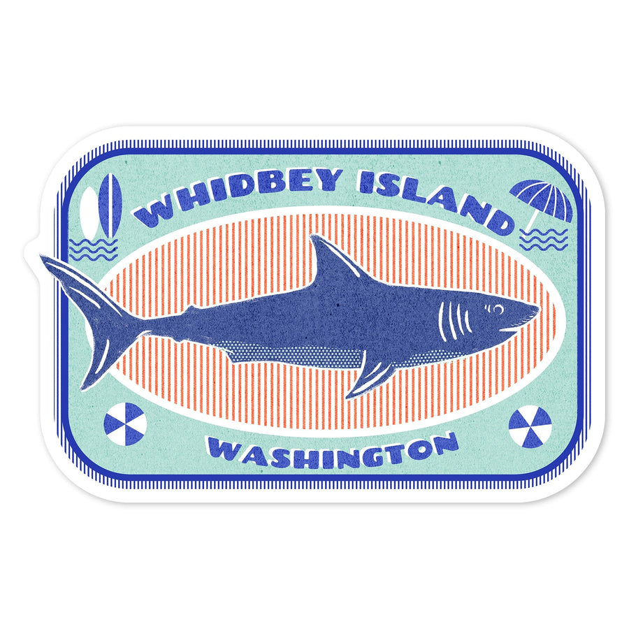 Whidbey Island, Washington, Dockside Series, Shark, Contour, Vinyl Sticker Sticker Lantern Press 