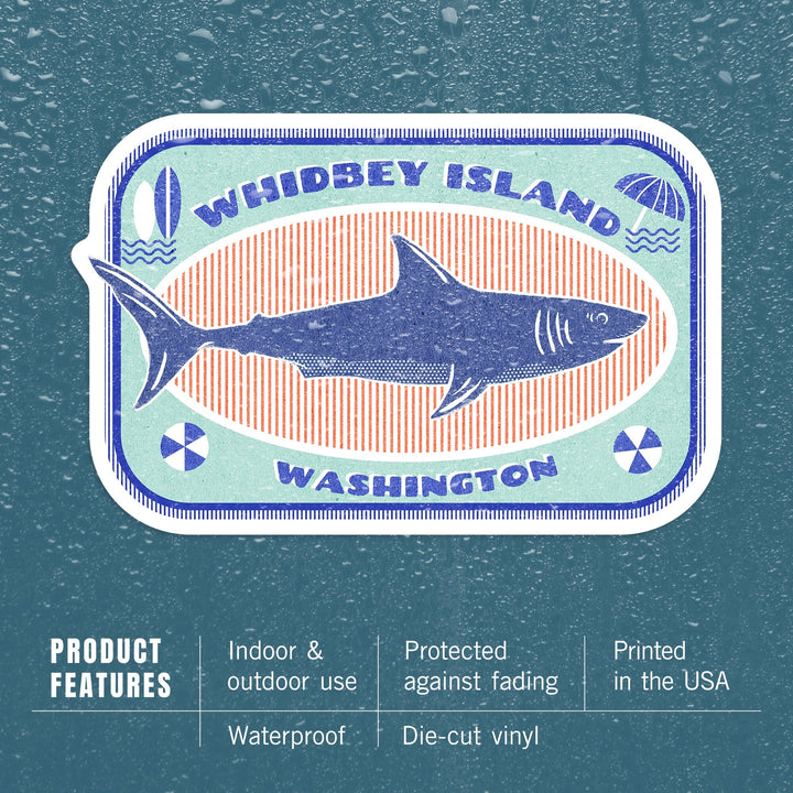 Whidbey Island, Washington, Dockside Series, Shark, Contour, Vinyl Sticker Sticker Lantern Press 