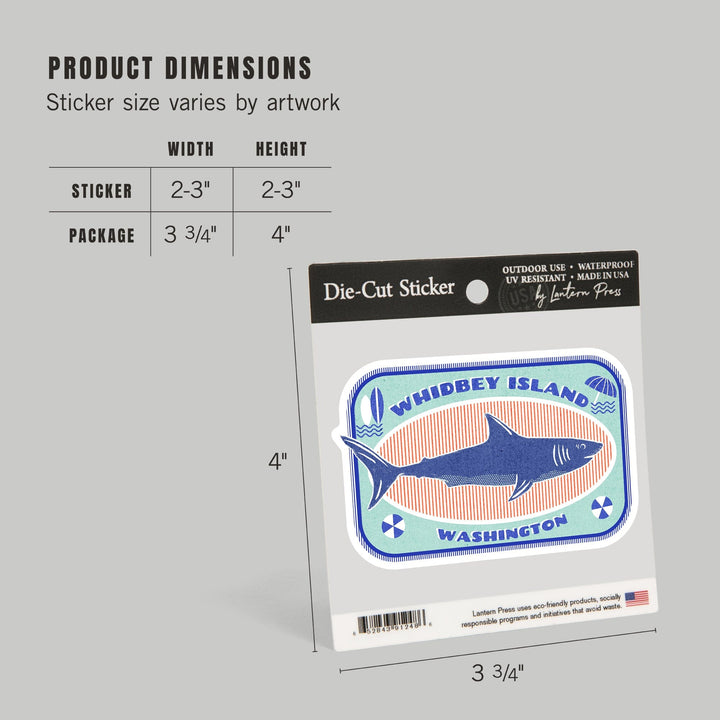 Whidbey Island, Washington, Dockside Series, Shark, Contour, Vinyl Sticker Sticker Lantern Press 