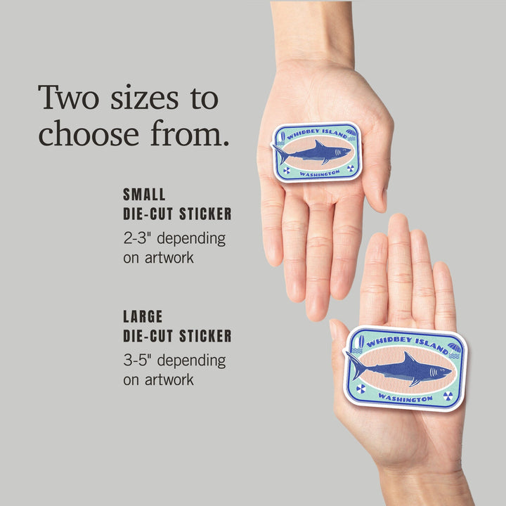 Whidbey Island, Washington, Dockside Series, Shark, Contour, Vinyl Sticker Sticker Lantern Press 