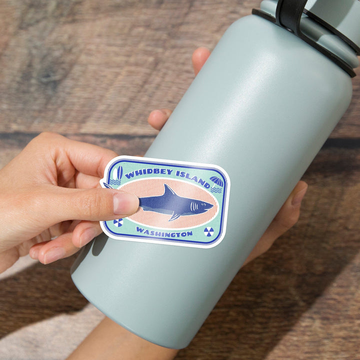Whidbey Island, Washington, Dockside Series, Shark, Contour, Vinyl Sticker Sticker Lantern Press 