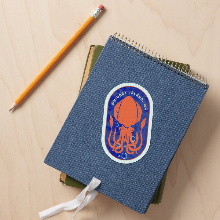 Whidbey Island, Washington, Dockside Series, Squid, Contour, Vinyl Sticker Sticker Lantern Press 