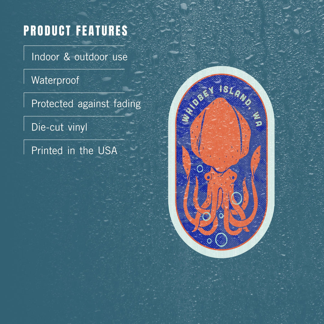 Whidbey Island, Washington, Dockside Series, Squid, Contour, Vinyl Sticker Sticker Lantern Press 