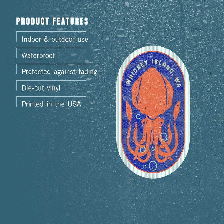 Whidbey Island, Washington, Dockside Series, Squid, Contour, Vinyl Sticker Sticker Lantern Press 