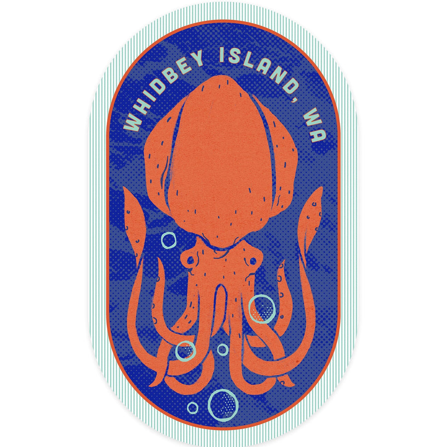 Whidbey Island, Washington, Dockside Series, Squid, Contour, Vinyl Sticker Sticker Lantern Press 