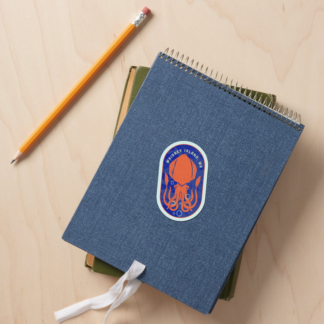 Whidbey Island, Washington, Dockside Series, Squid, Contour, Vinyl Sticker Sticker Lantern Press 