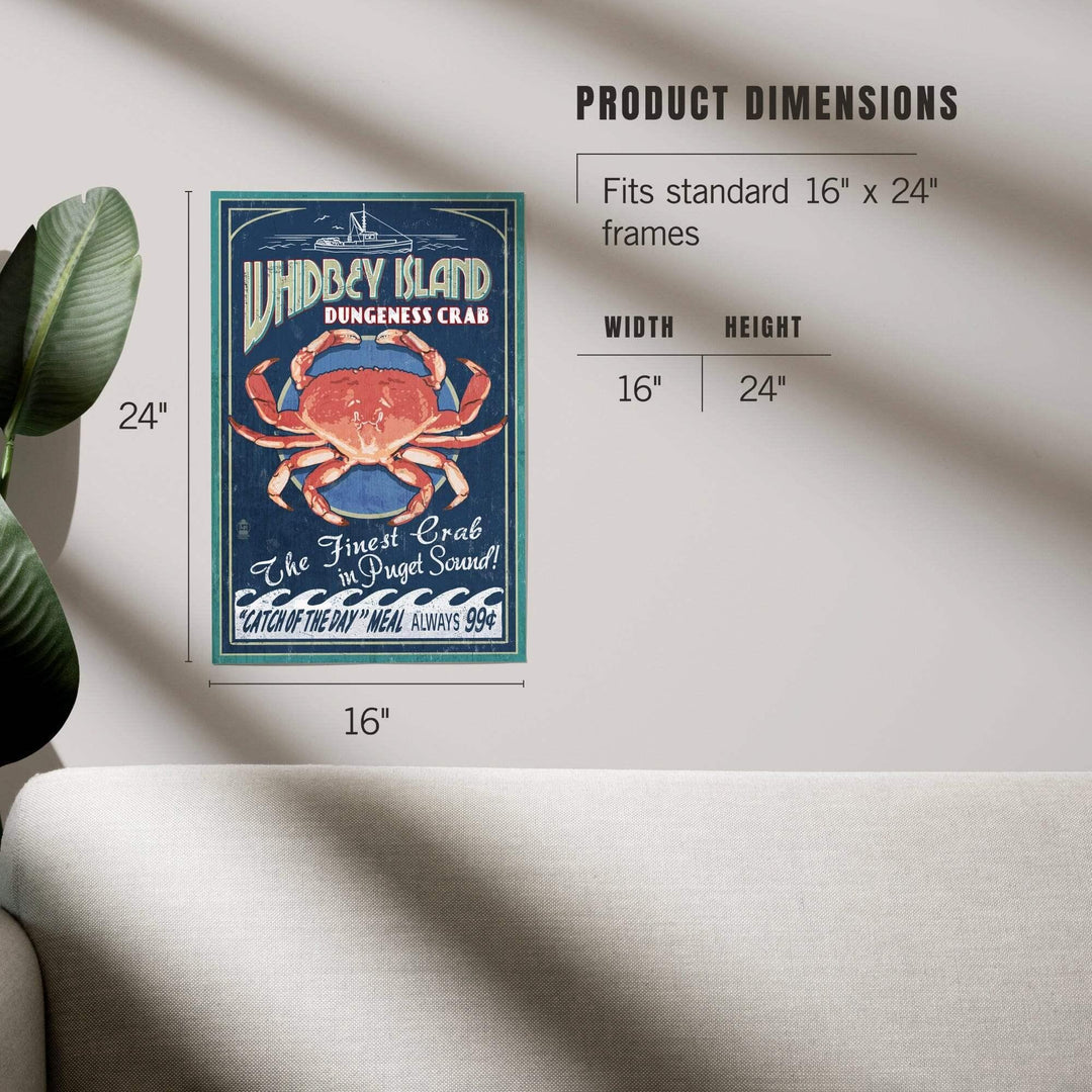 Whidbey Island, Washington, Dungeness Crab Vintage Sign, Art & Giclee Prints Art Lantern Press 