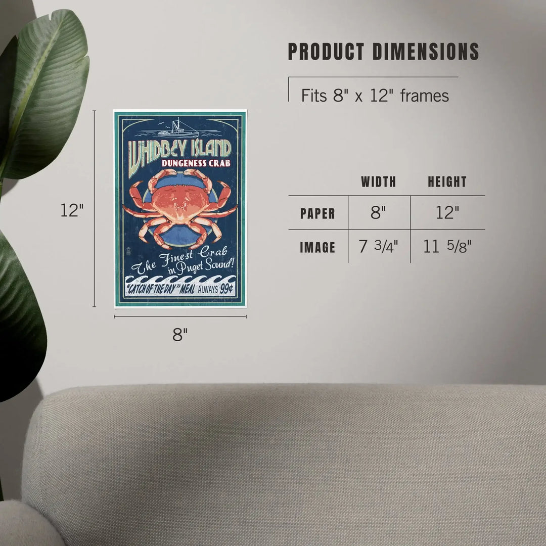 Whidbey Island, Washington, Dungeness Crab Vintage Sign, Art & Giclee Prints Art Lantern Press 