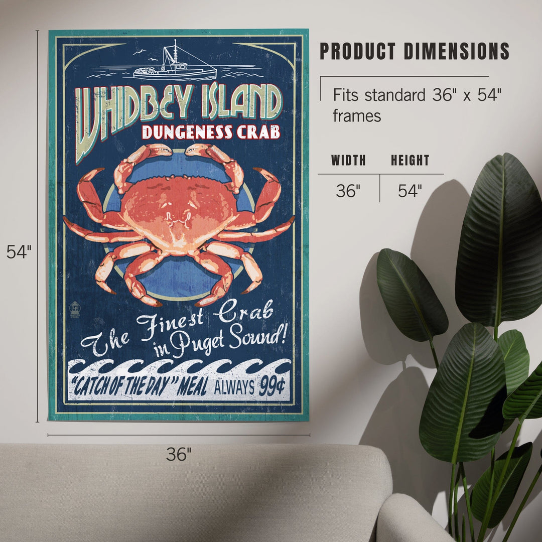 Whidbey Island, Washington, Dungeness Crab Vintage Sign, Art & Giclee Prints Art Lantern Press 