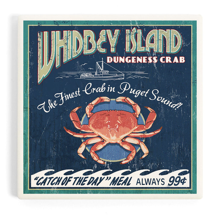 Whidbey Island, Washington, Dungeness Crab Vintage Sign, Coasters Coasters Lantern Press 