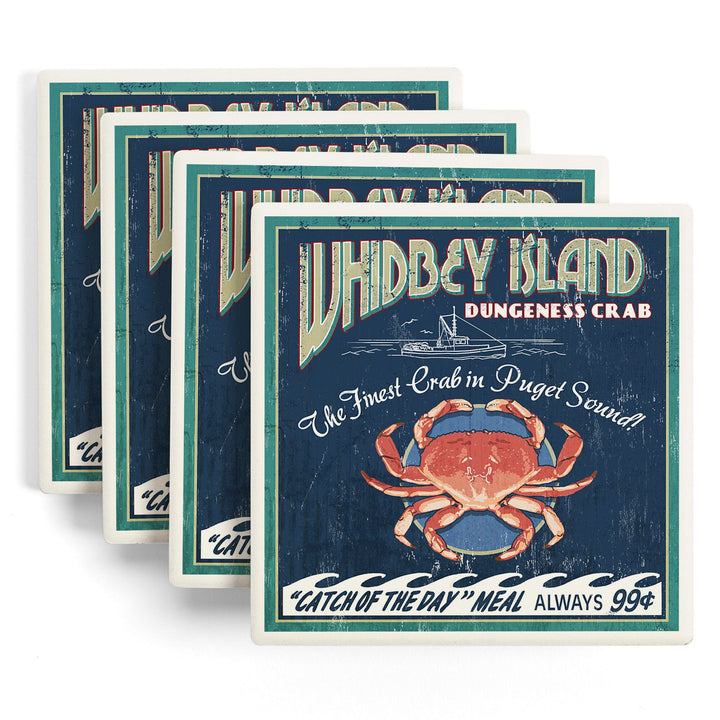 Whidbey Island, Washington, Dungeness Crab Vintage Sign, Coasters Coasters Lantern Press 