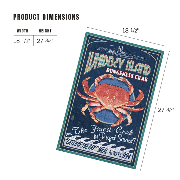 Whidbey Island, Washington, Dungeness Crab Vintage Sign, Jigsaw Puzzle Puzzle Lantern Press 
