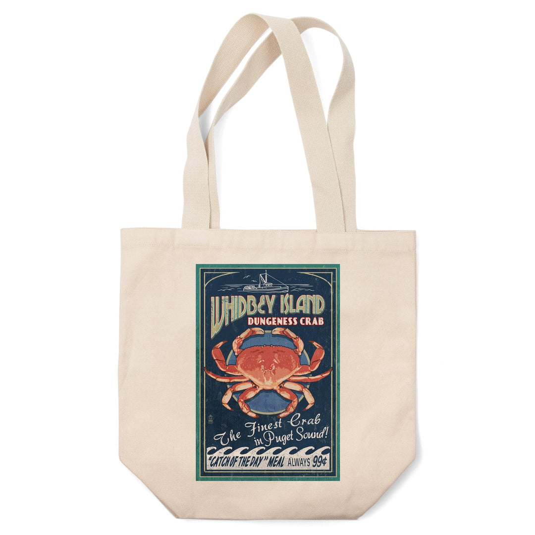 Whidbey Island, Washington, Dungeness Crab Vintage Sign, Tote Bag Totes Lantern Press 