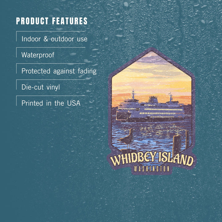 Whidbey Island, Washington, Ferry Sunset & Gull, Contour, Lantern Press Artwork, Vinyl Sticker Sticker Lantern Press 