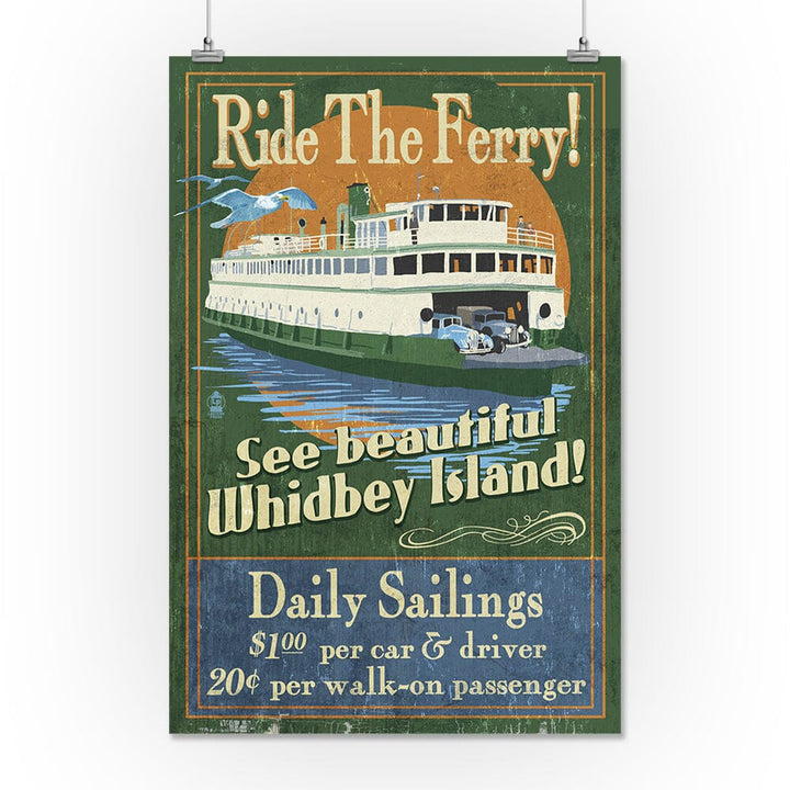 Whidbey Island, Washington, Ferry Vintage Sign Art Lantern Press 16 x 24 Giclee Print 