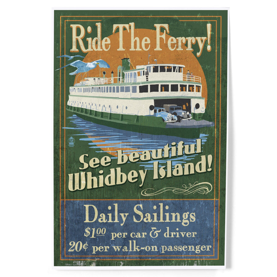 Whidbey Island, Washington, Ferry Vintage Sign Art Lantern Press 