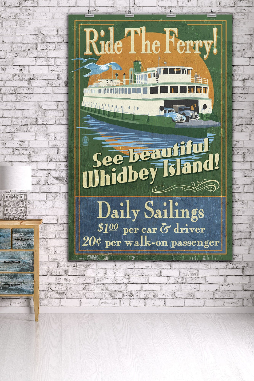 Whidbey Island, Washington, Ferry Vintage Sign Art Lantern Press 36 x 54 Giclee Print 