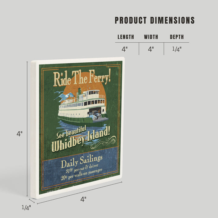 Whidbey Island, Washington, Ferry Vintage Sign, Coasters Coasters Lantern Press 