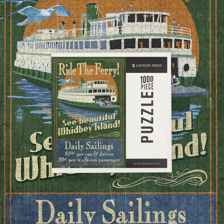 Whidbey Island, Washington, Ferry Vintage Sign, Jigsaw Puzzle Puzzle Lantern Press 