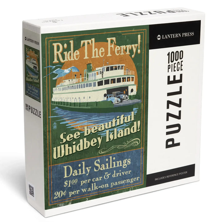 Whidbey Island, Washington, Ferry Vintage Sign, Jigsaw Puzzle Puzzle Lantern Press 