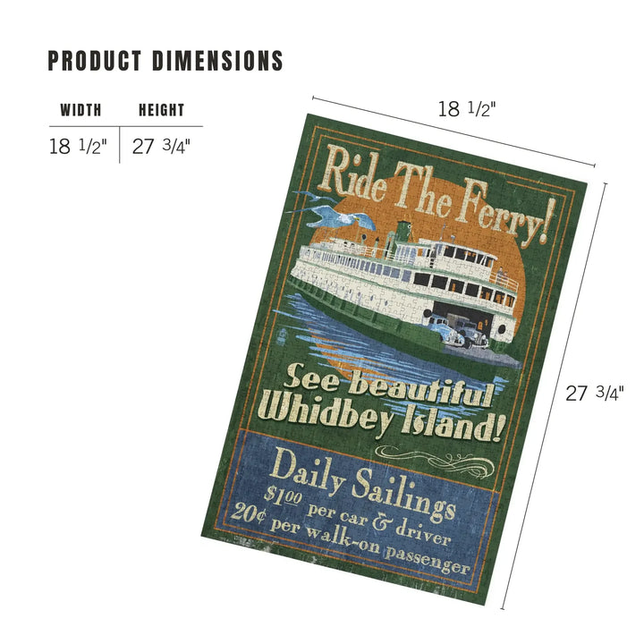 Whidbey Island, Washington, Ferry Vintage Sign, Jigsaw Puzzle Puzzle Lantern Press 